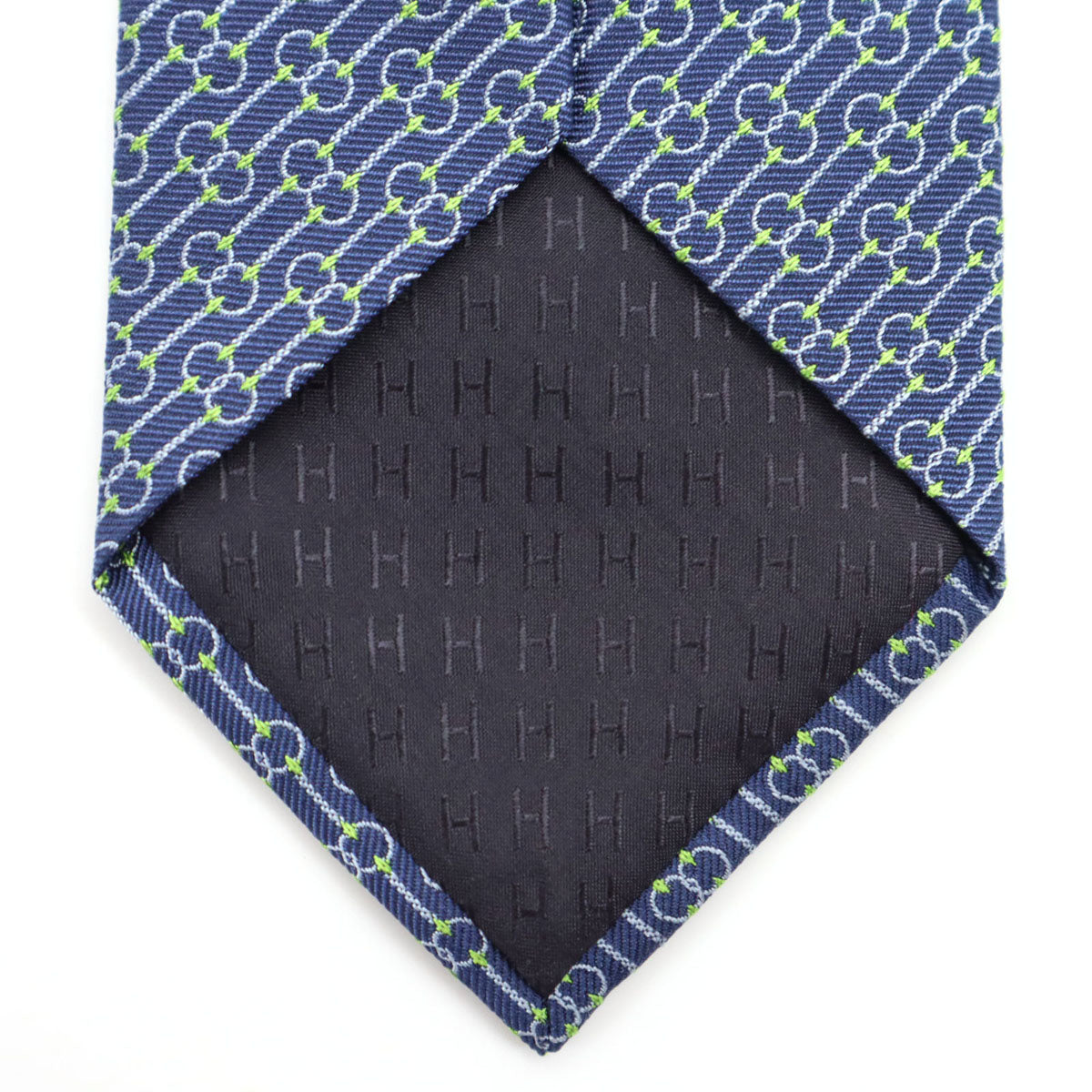 HERMES エルメス フランス製 シルク 斜ストライプ柄 ネクタイ ネイビー メンズ