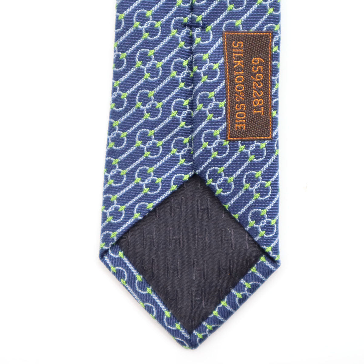 HERMES エルメス フランス製 シルク 斜ストライプ柄 ネクタイ ネイビー メンズ