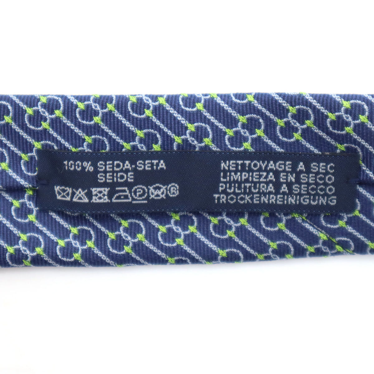 HERMES エルメス フランス製 シルク 斜ストライプ柄 ネクタイ ネイビー メンズ