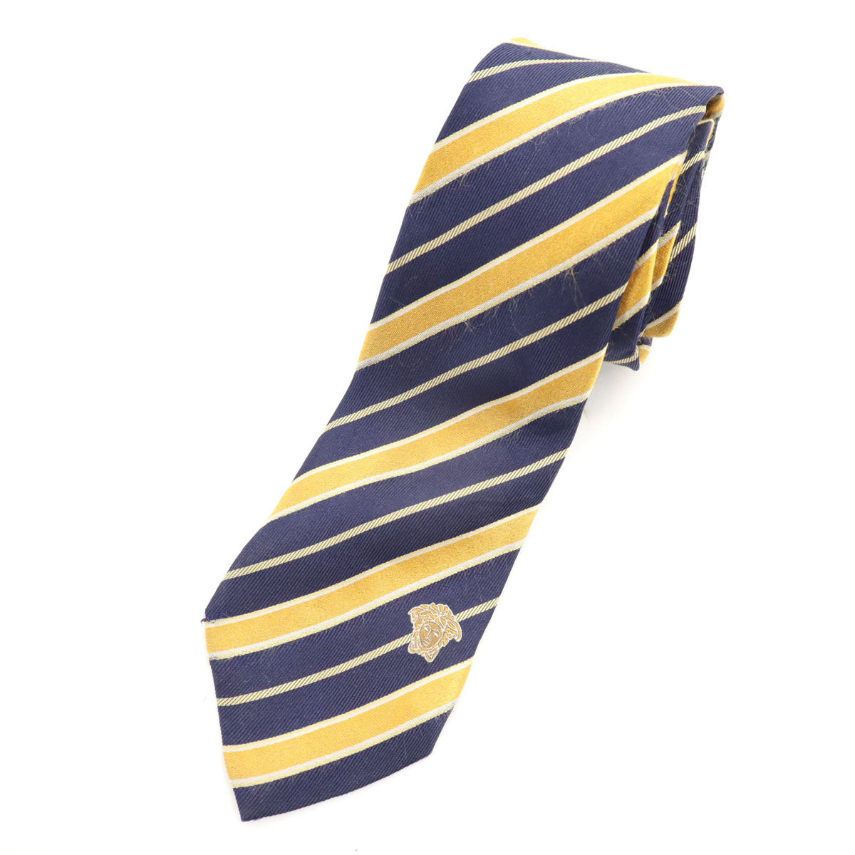 VERSACE ヴェルサーチ イタリア製 シルク 斜ストライプ柄 ネクタイ ネイビー メンズ