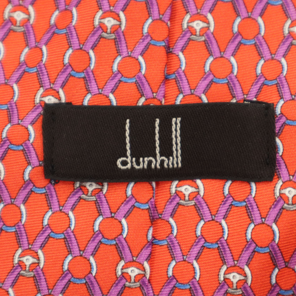 Dunhill ダンヒル イングランド製 シルク 総柄 ネクタイ オレンジ メンズ