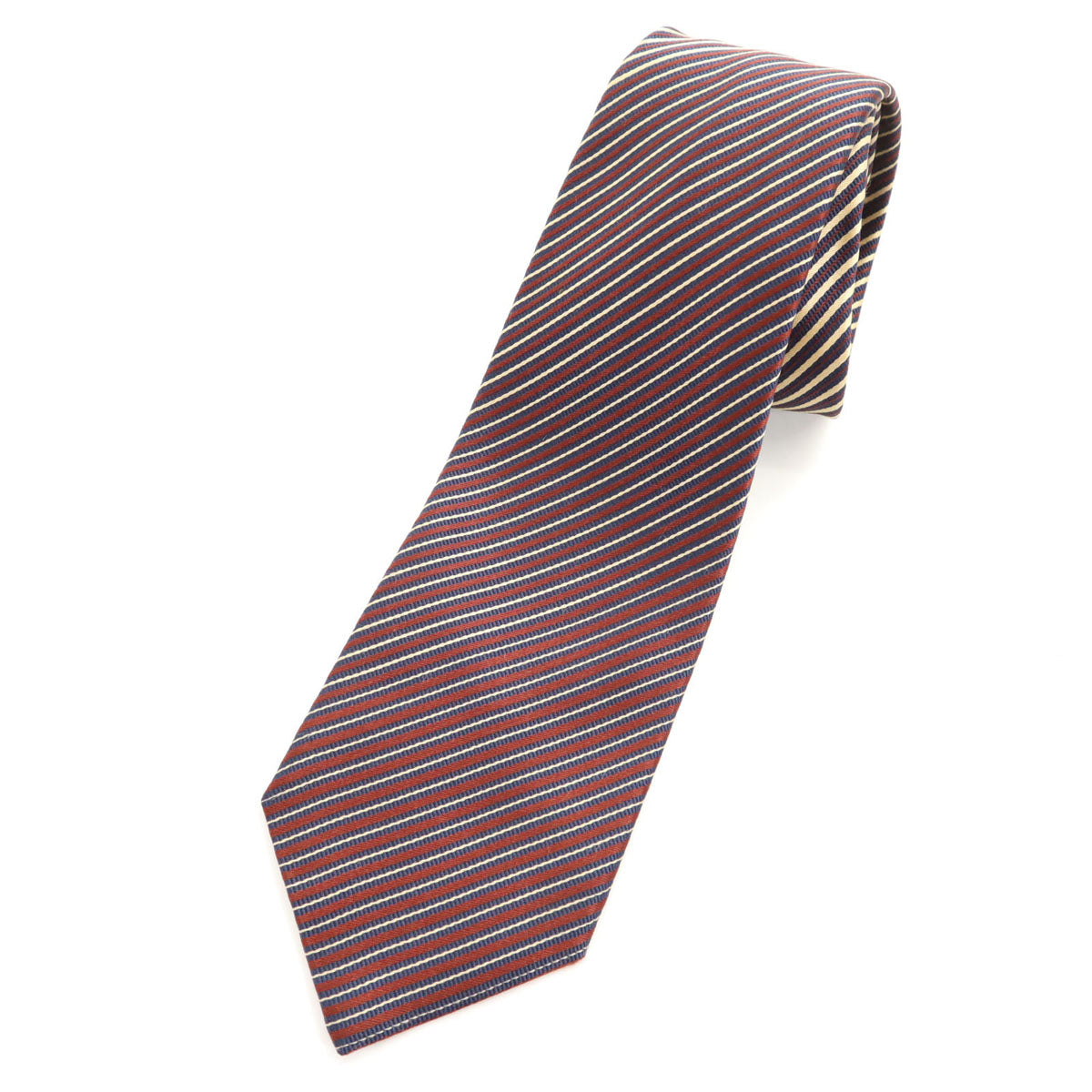 BVLGARI ブルガリ イタリア製 シルク 斜ストライプ柄 ネクタイ ボルドー メンズ