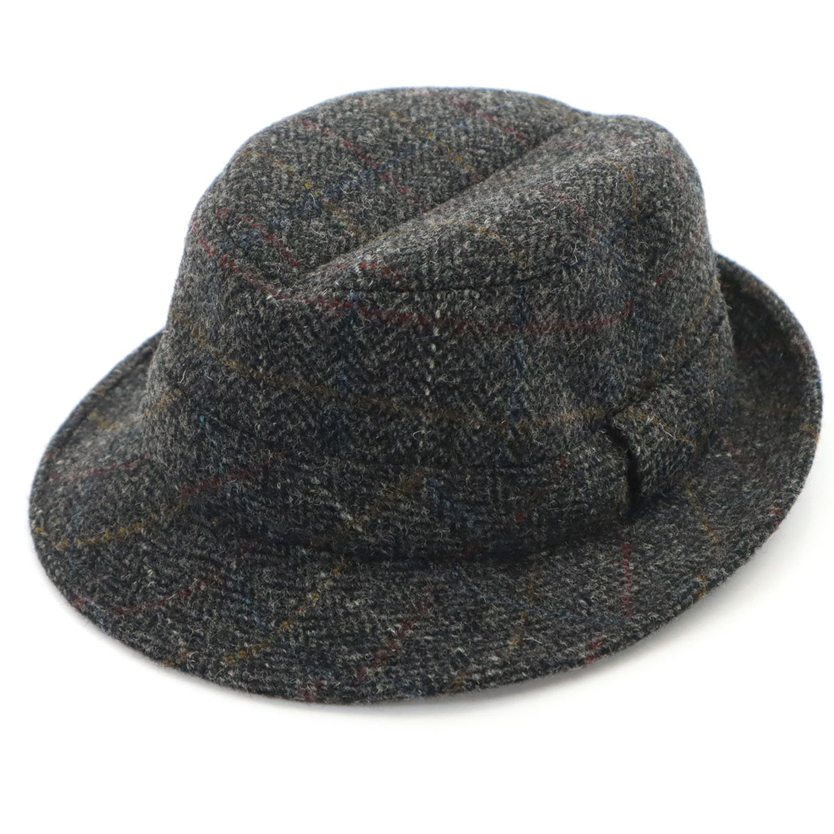 美品 MISTRAL ミストラル フランス製 チェック柄 ハリスツイード ハット チャコールグレー 帽子 Harris Tweed メンズ