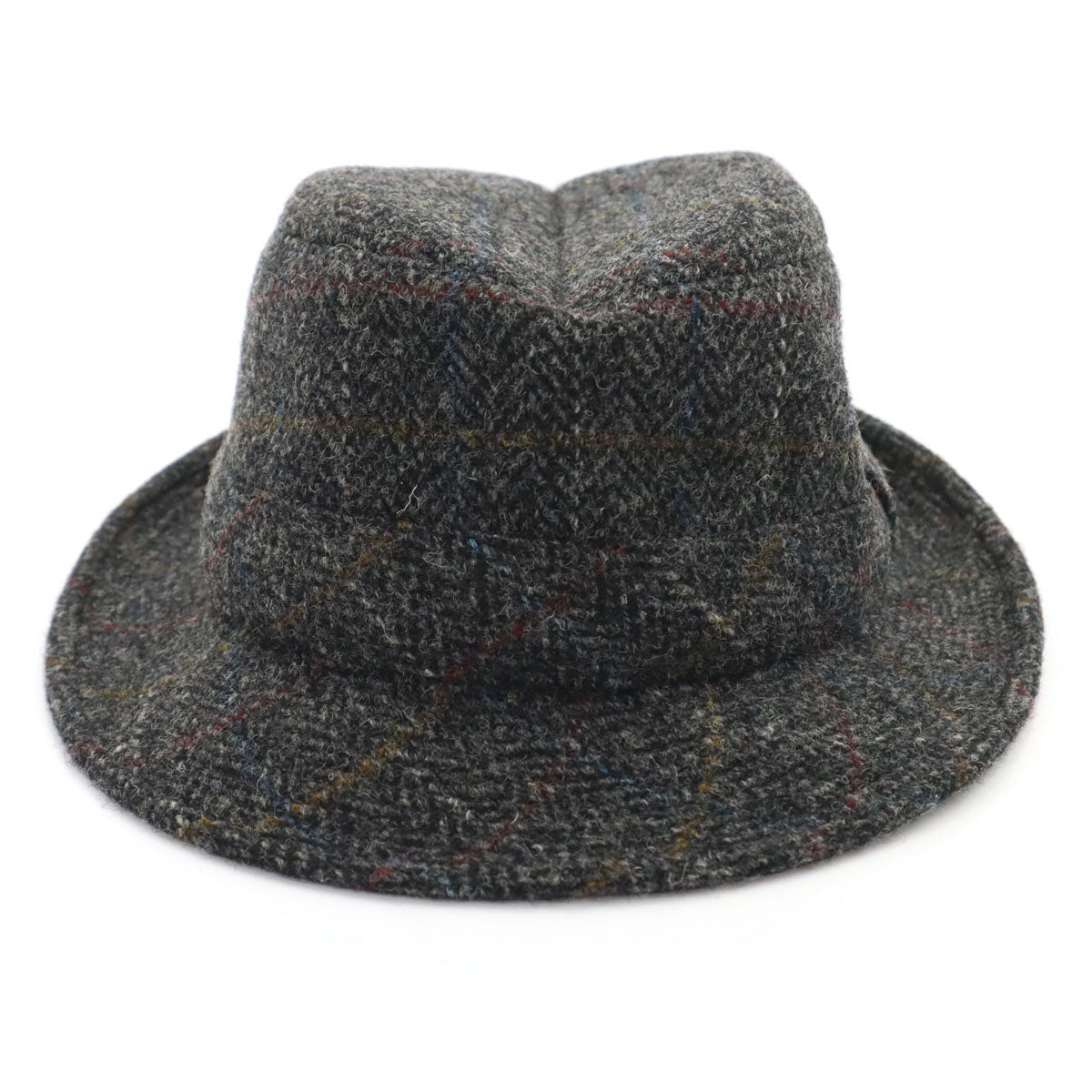 美品 MISTRAL ミストラル フランス製 チェック柄 ハリスツイード ハット チャコールグレー 帽子 Harris Tweed メンズ