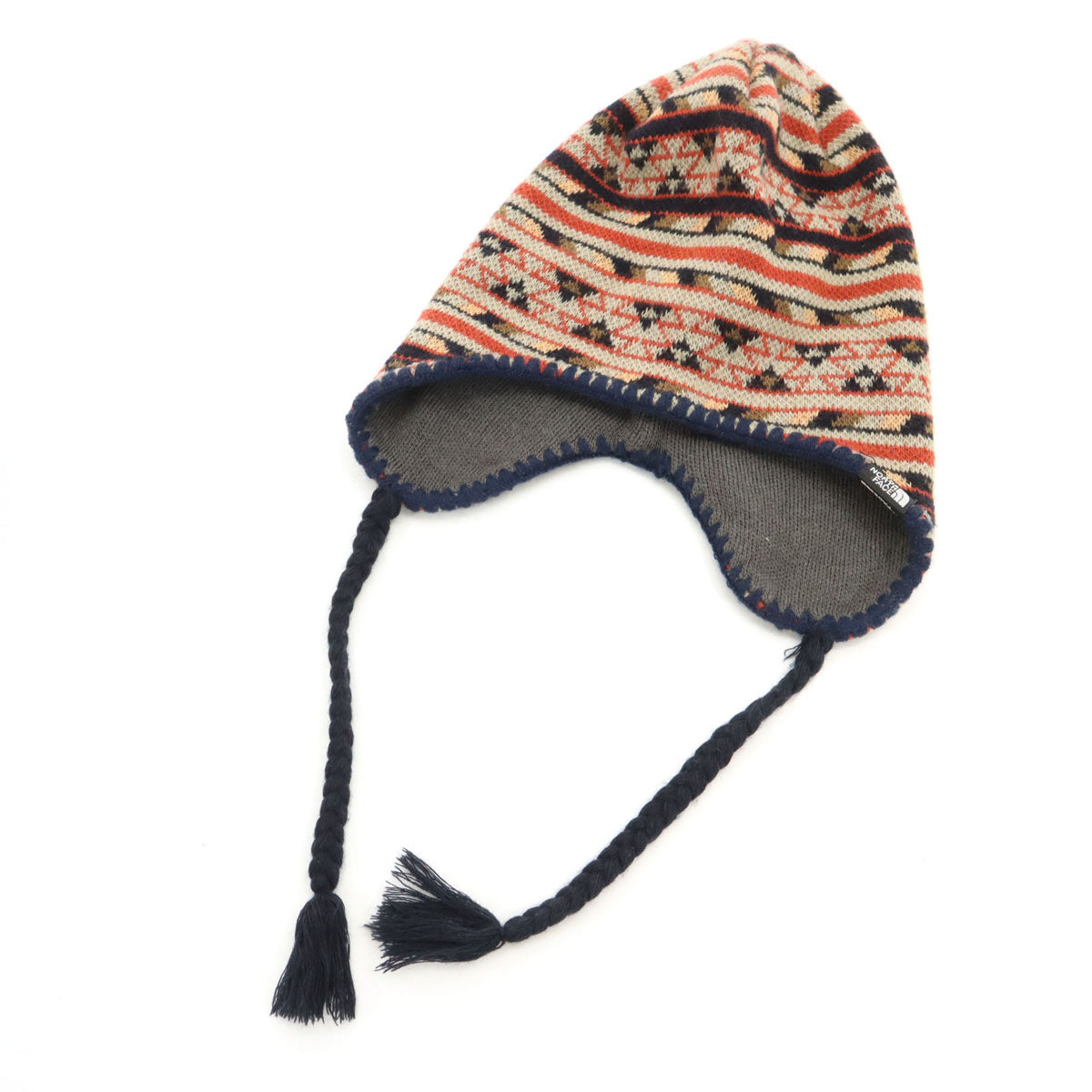 美品 THE NORTH FACE ノースフェイス 日本製 総柄 シェルパビーニー ニットキャップ FREE グレージュ NN41227 アウトドア 耳当て メンズ