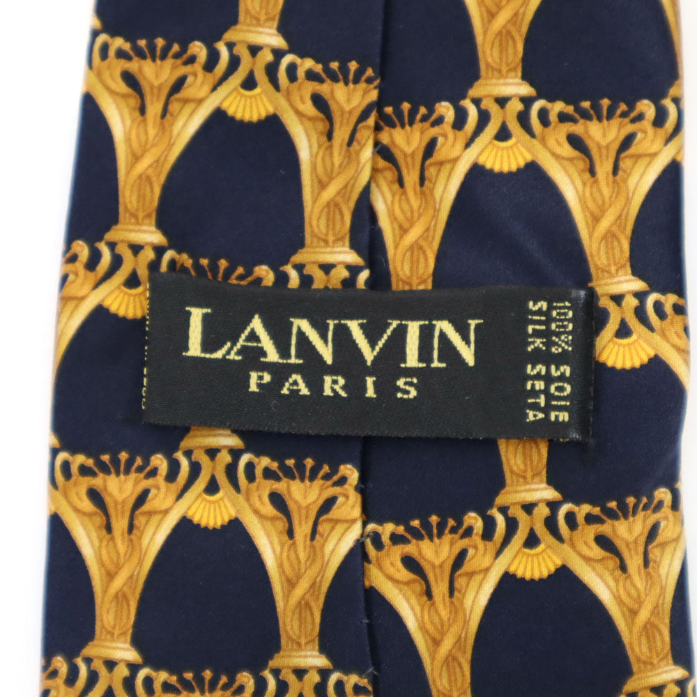 ランバン シルク 総柄 ネクタイ  ネイビー系 LANVIN メンズ