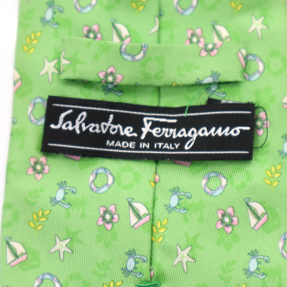 サルヴァトーレフェラガモ イタリア製 シルク 総柄 ネクタイ  グリーン系 Salvatore Ferragamo メンズ