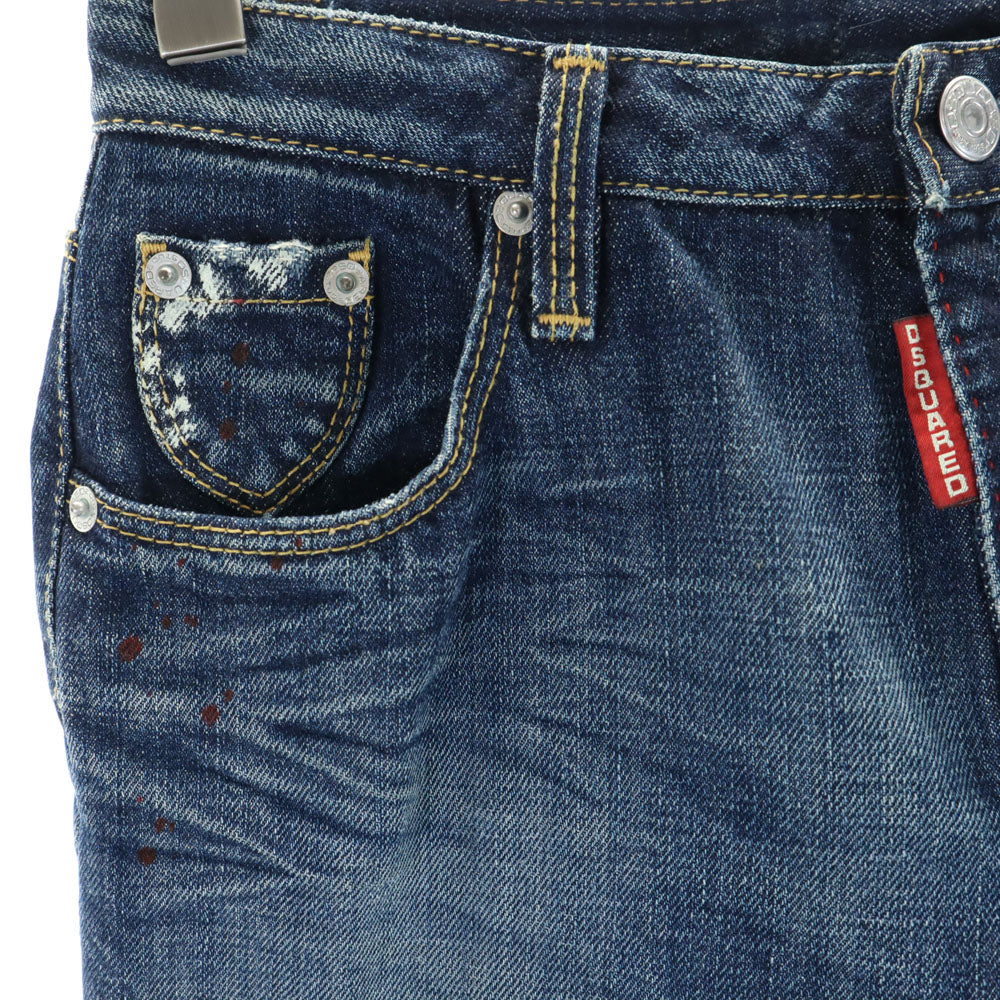 DSQUARED2 ディースクエアード イタリア製 ワイド デニムパンツ 40 インディゴ ジーンズ ペンキ ヴィンテージ加工 レディース
