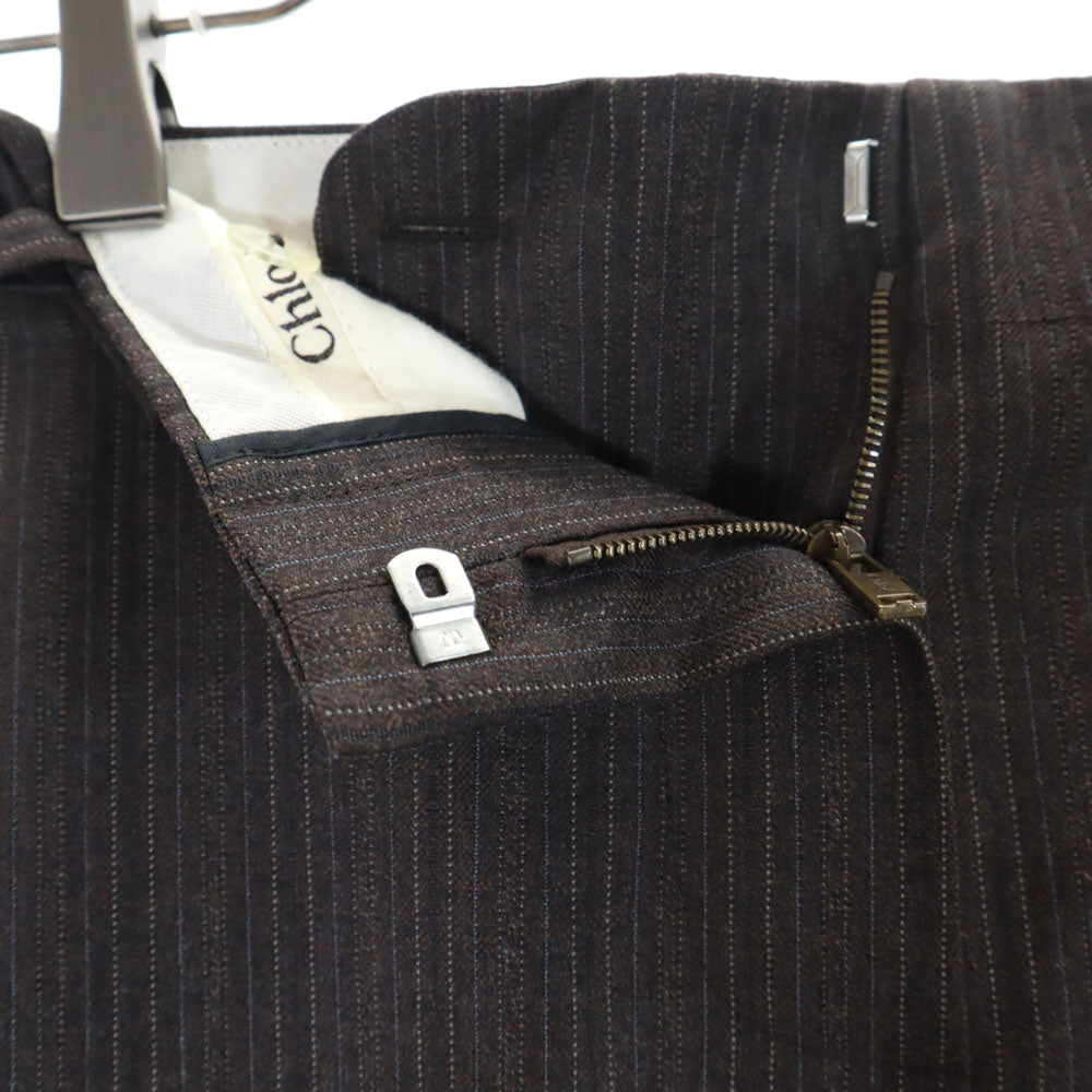 クロエ フランス製 ウール ストライプ柄 スラックスパンツ T36 ブラウン Chloe レディース