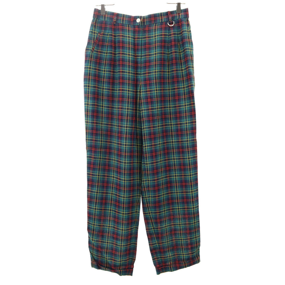 Christian Dior クリスチャンディオール 90s オールド チェック柄 ロングパンツ LL グリーン ボタンフライ レディース
