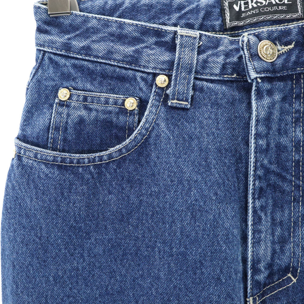 ヴェルサーチジーンズクチュール イタリア製 テーパードデニムパンツ W28 ネイビー レディース