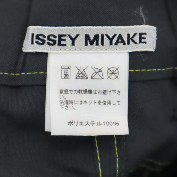 イッセイミヤケ 日本製 プリーツ加工 ロングパンツ S チャコールグレー ISSEY MIYAKE メンズ