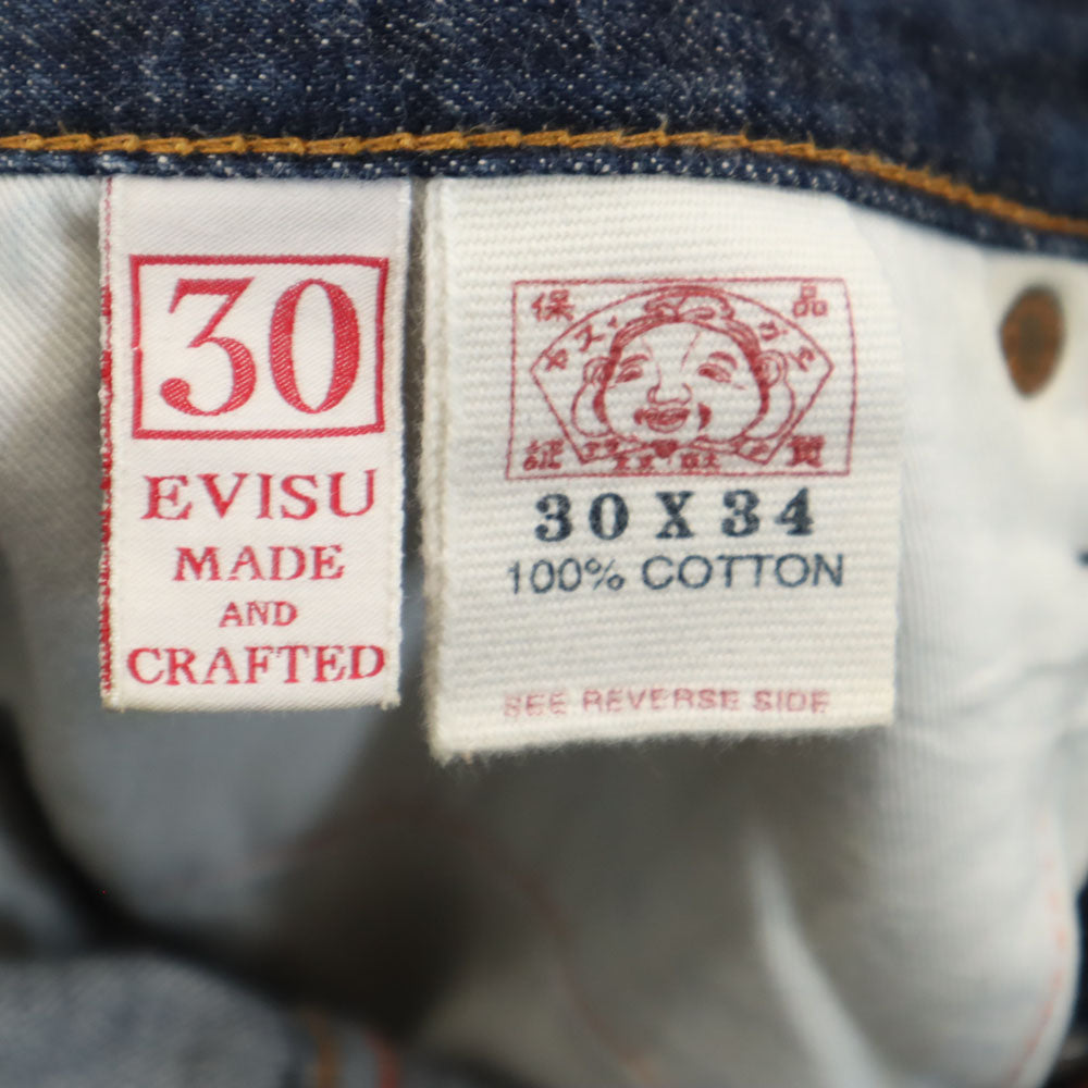 EVISU エヴィス 1460 切抜き大黒 家紋ペイント カモメ 赤耳 デニムパンツ W30 インディゴ PARIS ジーンズ セルビッチ Vステッチ 隠しリベット オフセットベルトループ メンズ