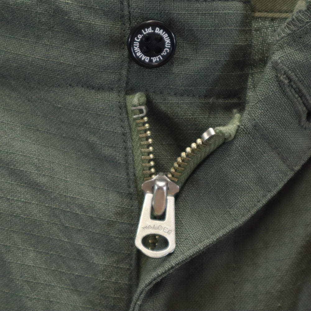 DAIRIKU ダイリク 日本製 ミリタリー カーゴパンツ W29 カーキ リップストップ生地 WASHED MILLITARY CARGO PANTS メンズ
