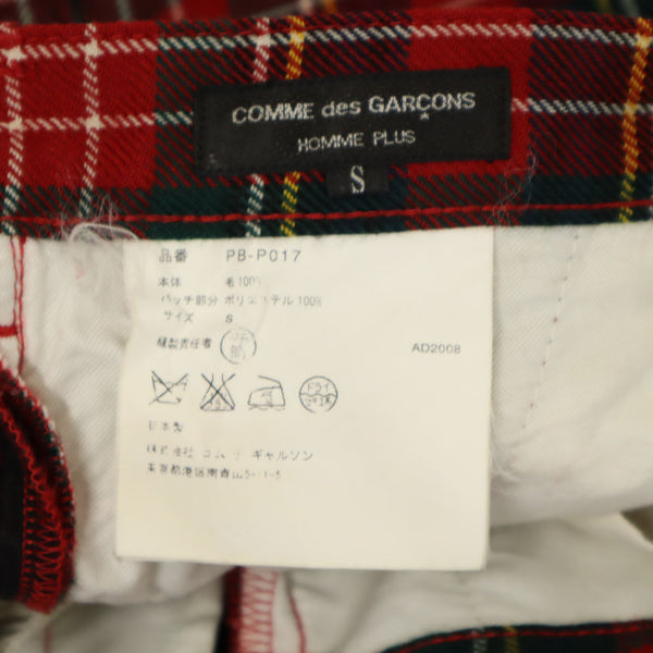 コムデギャルソンオムプリュス 00s 2008年 日本製 ウール チェック柄 ロングパンツ Ｓ 赤系 COMME des GARCONS HOMME PLUS メンズ