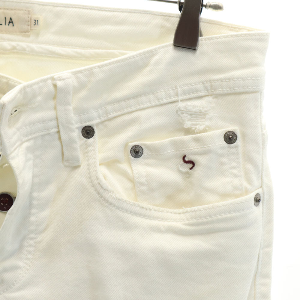 SIVIGLIA シヴィリア イタリア製 クラッシュ加工 スキニーパンツ W31 ホワイト ボタンフライ メンズ
