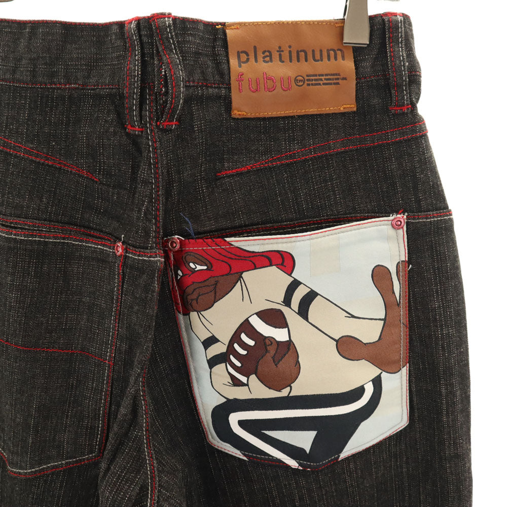 フラチナムフブ ストレートデニムパンツ ブラック ジーンズ メンズ