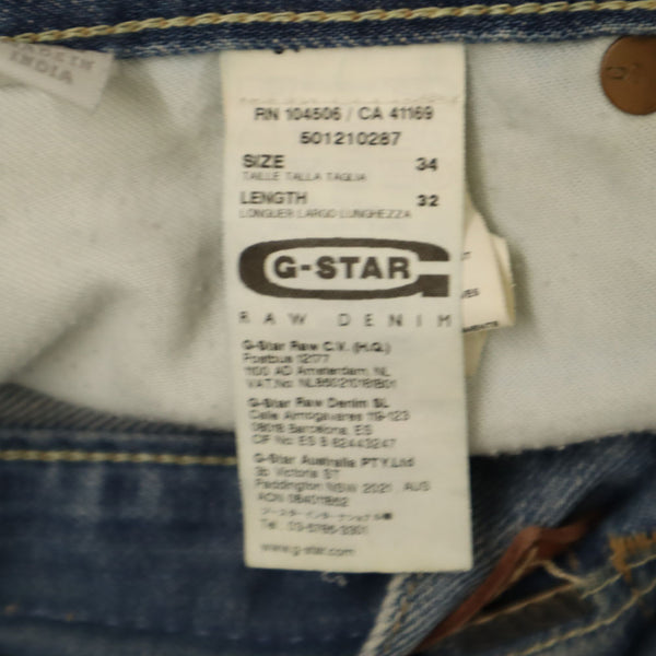 ジースターロゥ 3301 クラッシュ加工 ストレートデニムパンツ W34 ウォッシュブルー G-STAR RAW ジーンズ メンズ