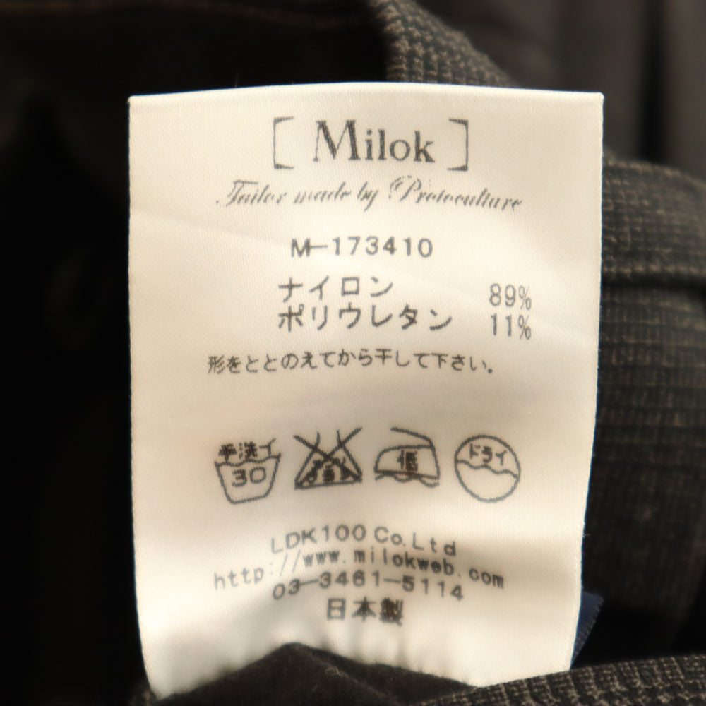 Milok ミロック 日本製 チェック柄 テーパードパンツ M グレー ストレッチ メンズ