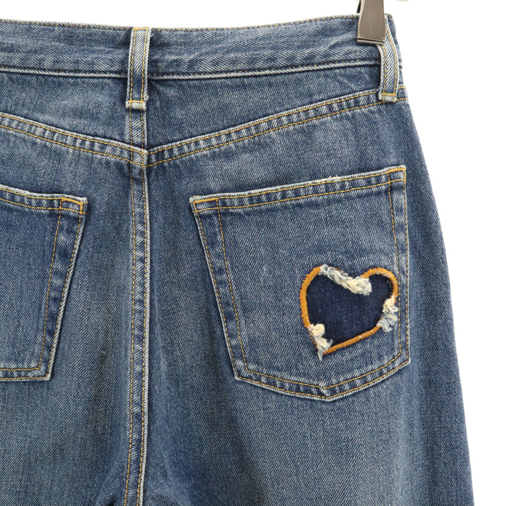 SAINT LAURENT サンローラン イタリア製 テーパードデニムパンツ W24 ウォッシュブルー ジーンズ ボタンフライ レディース