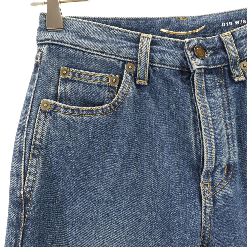 SAINT LAURENT サンローラン イタリア製 テーパードデニムパンツ W24 ウォッシュブルー ジーンズ ボタンフライ レディース