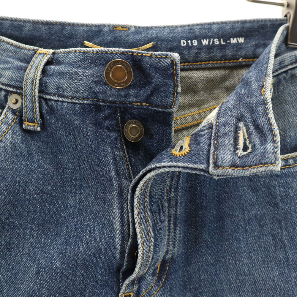 SAINT LAURENT サンローラン イタリア製 テーパードデニムパンツ W24 ウォッシュブルー ジーンズ ボタンフライ レディース