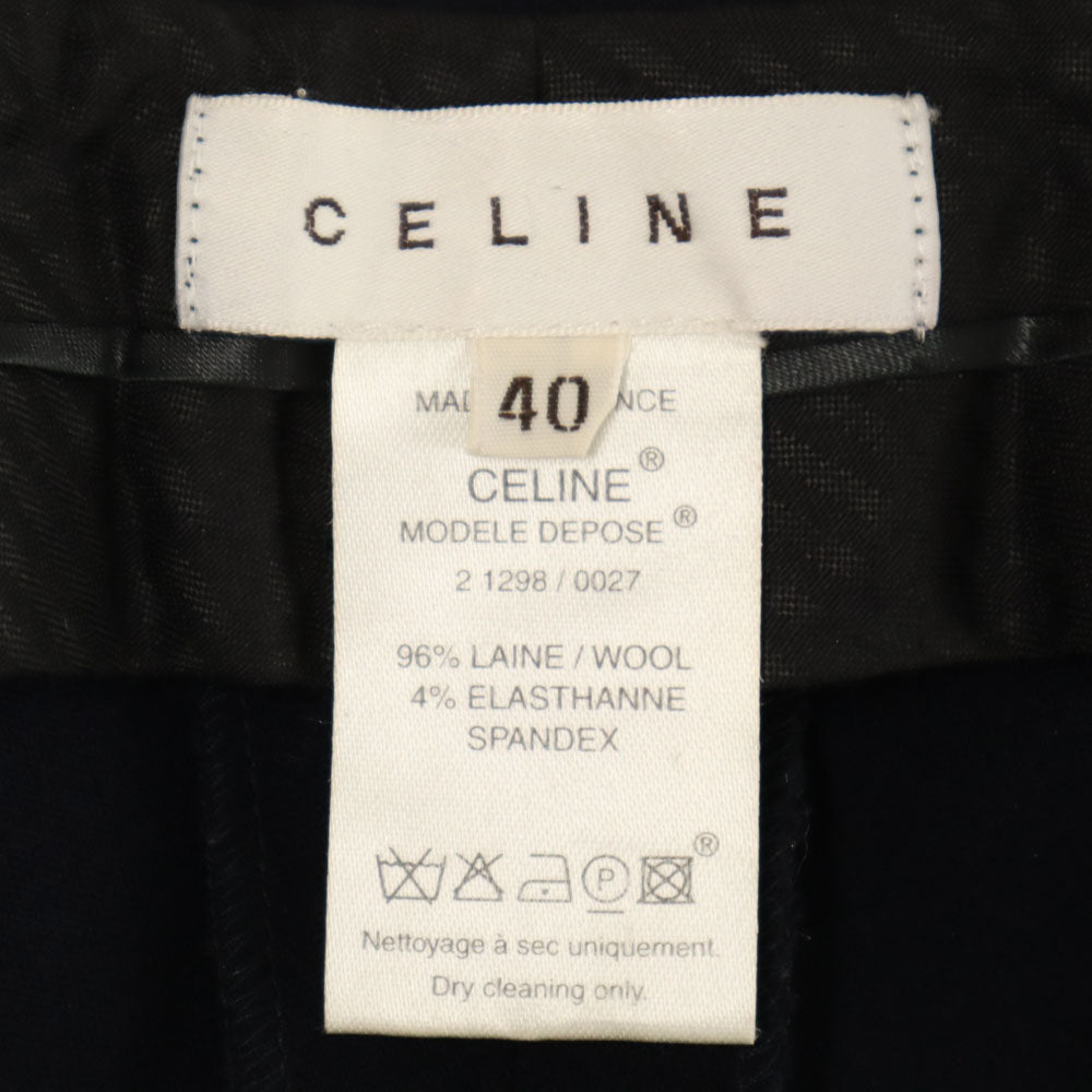 CELINE セリーヌ フランス製 ウールブレンド スラックスパンツ 40 ネイビー レディース