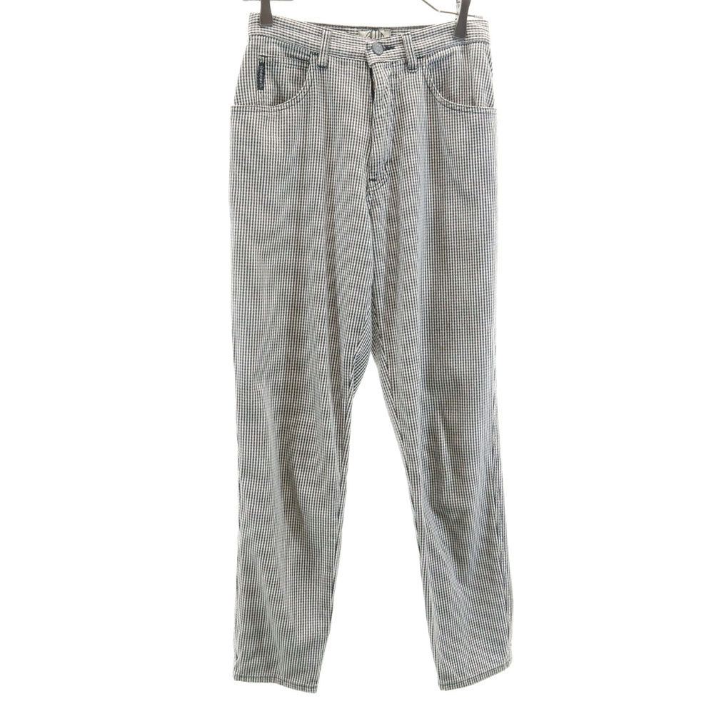 ARMANI JEANS アルマーニジーンズ イタリア製 ハウンドトゥース柄 ロングパンツ W28 ホワイト 千鳥格子 レディース