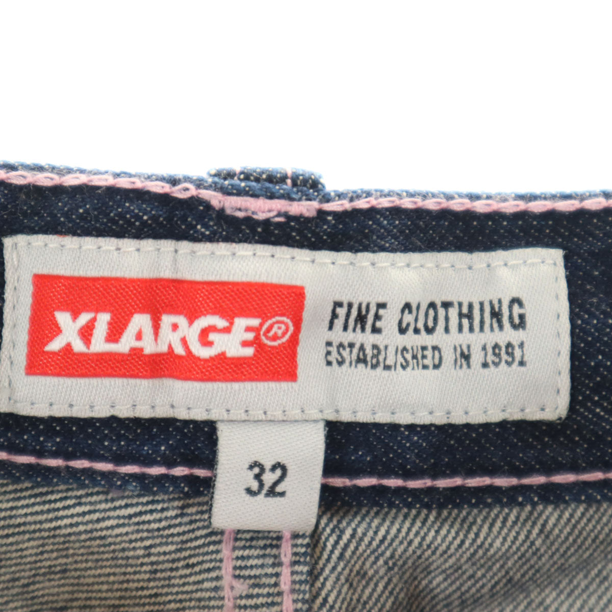 XLARGE エクストララージ バックロゴ ストレートデニムパンツ W32 インディゴブルー ジーンズ メンズ