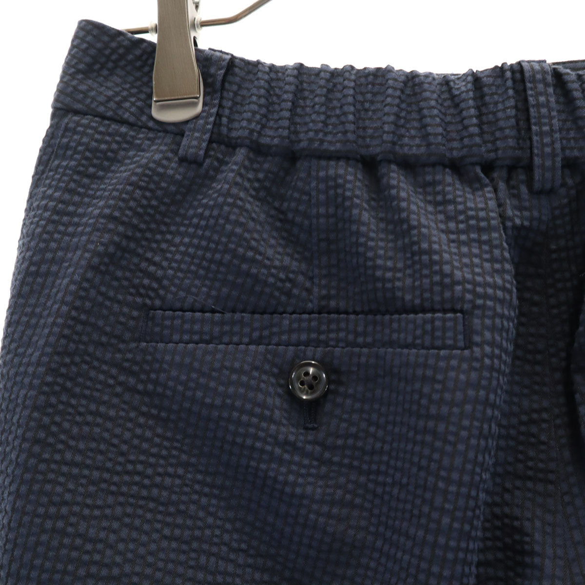 green label relaxing グリーンレーベルリラクシング テーパードパンツ 40 ネイビー サッカー生地 レディース