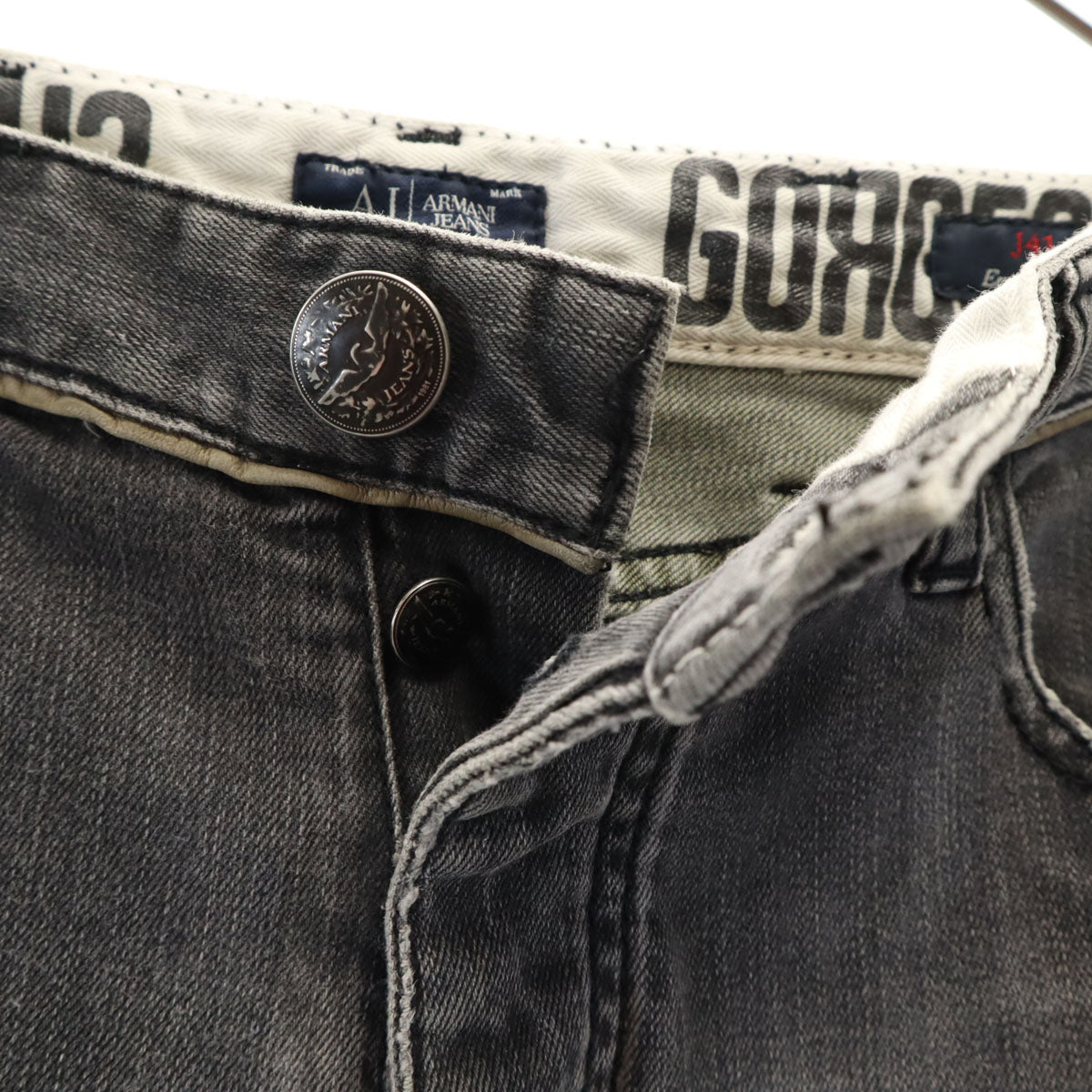 ARMANI JEANS アルマーニジーンズ チュニジア製 ボタンフライ スキニーパンツ w31 グレー メンズ