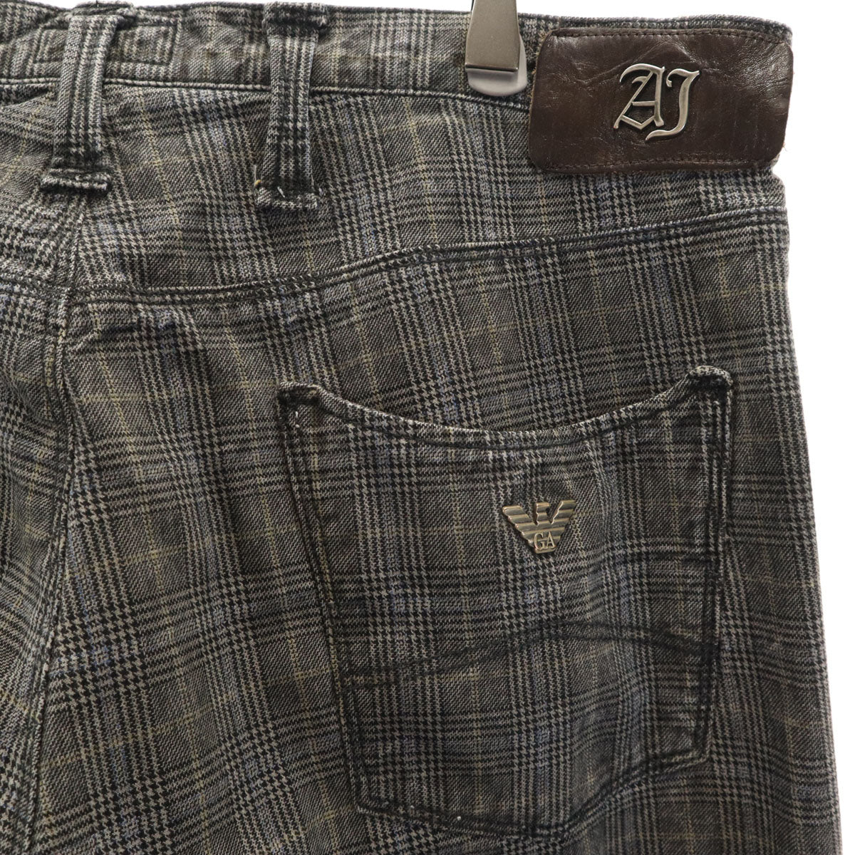 ARMANI JEANS アルマーニジーンズ チュニジア製 チェック柄 ボタンフライ ロングパンツ w34 グレー メンズ