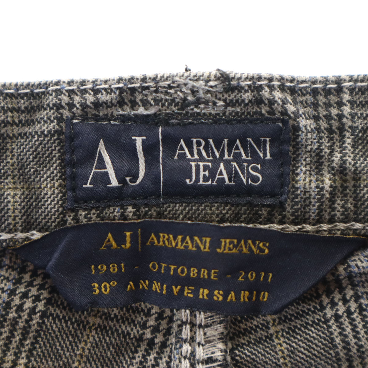 ARMANI JEANS アルマーニジーンズ チュニジア製 チェック柄 ボタンフライ ロングパンツ w34 グレー メンズ