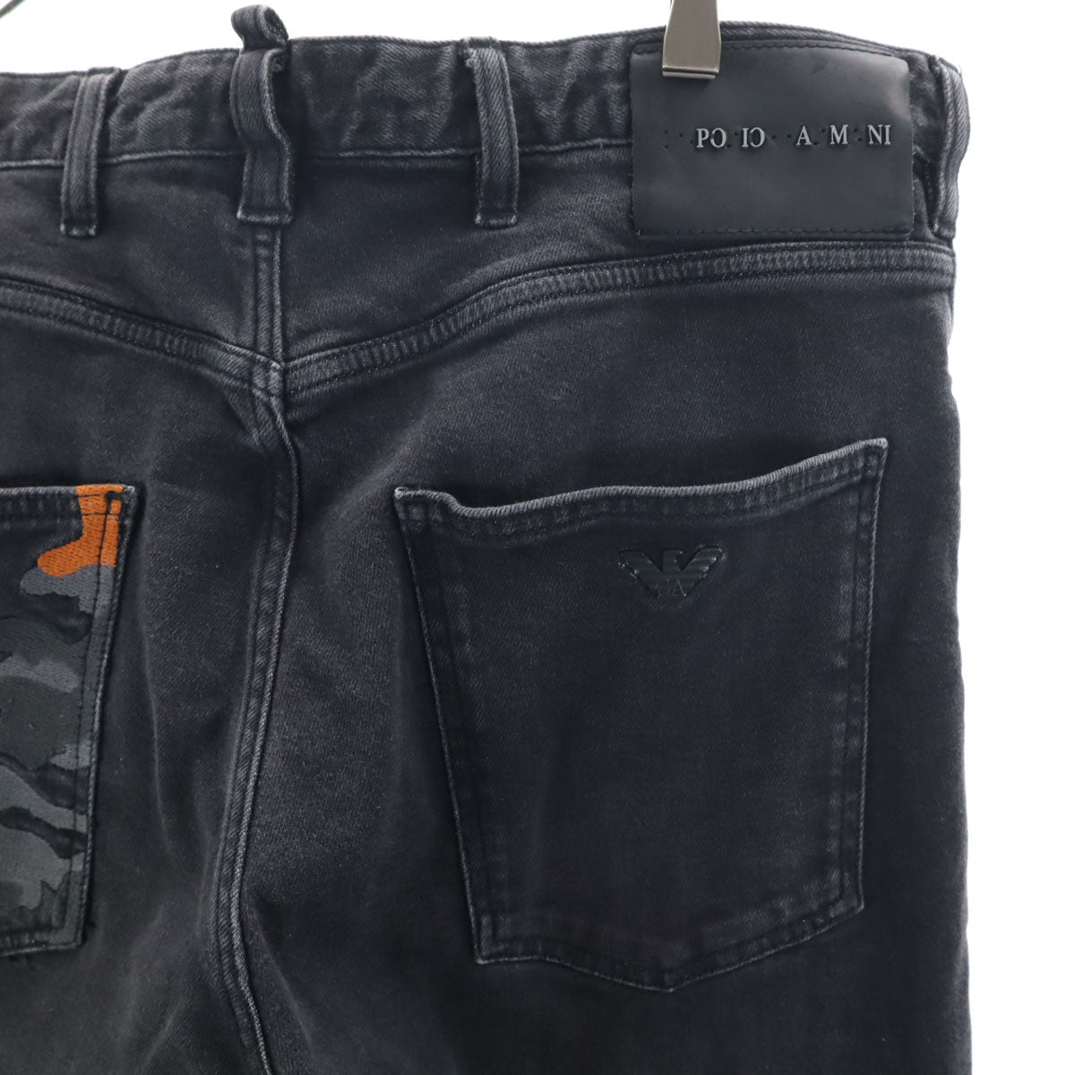 Emporio Armani エンポリオアルマーニ モーリシャス製 カモフラパッチワーク ボタンフライ デニムパンツ w30 グレー アフリカコットン メンズ