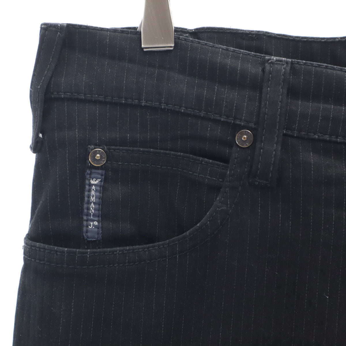 ARMANI JEANS アルマーニジーンズ ストライプ柄 コンフォートフィット ロングパンツ W32 ブラック モールスキン メンズ