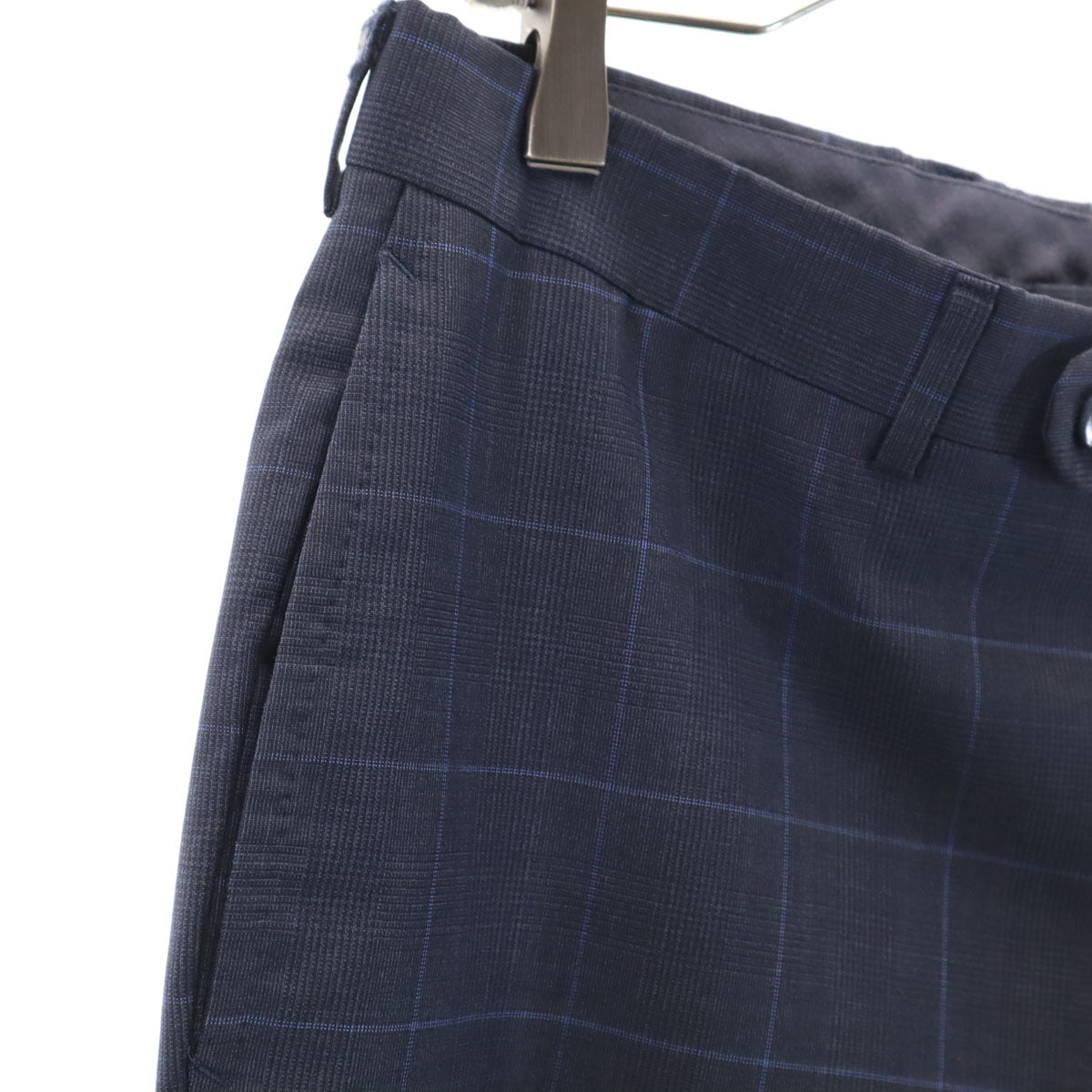 BEAMS F ビームスエフ 日本製 チェック柄 スリム スラックスパンツ 95 ネイビー メンズ