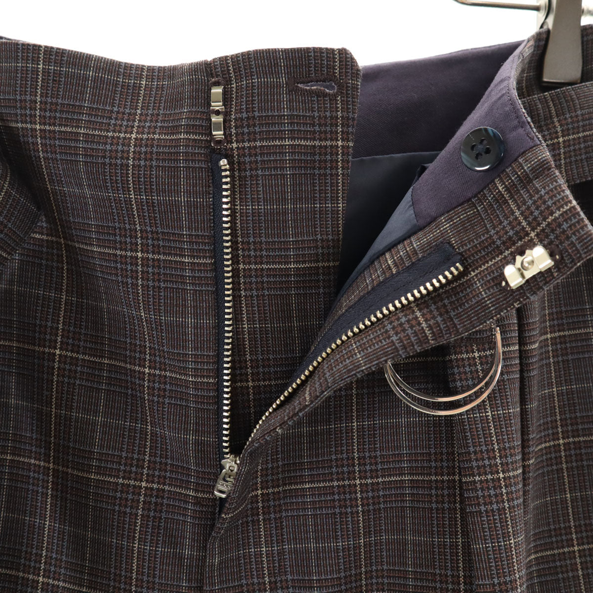 green label relaxing グリーンレーベルリラクシング ウールブレンド チェック柄 ベルテッド テーパードパンツ 36 ネイビー系 レディース