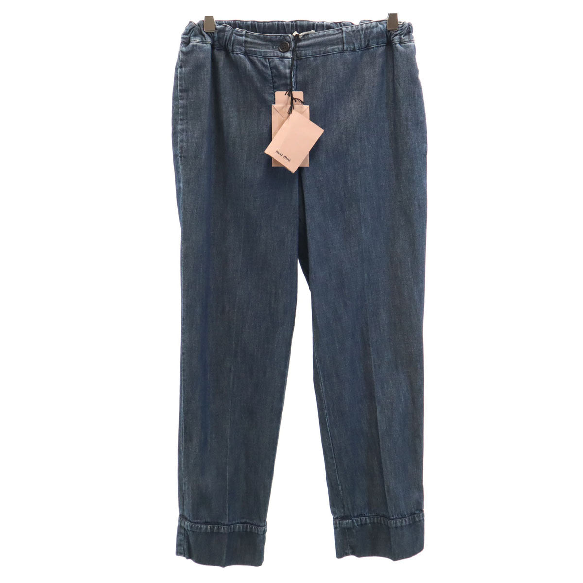 MIUMIU ミュウミュウ イタリア製 デニムライク イージー アンクルパンツ 38 ネイビー レディース