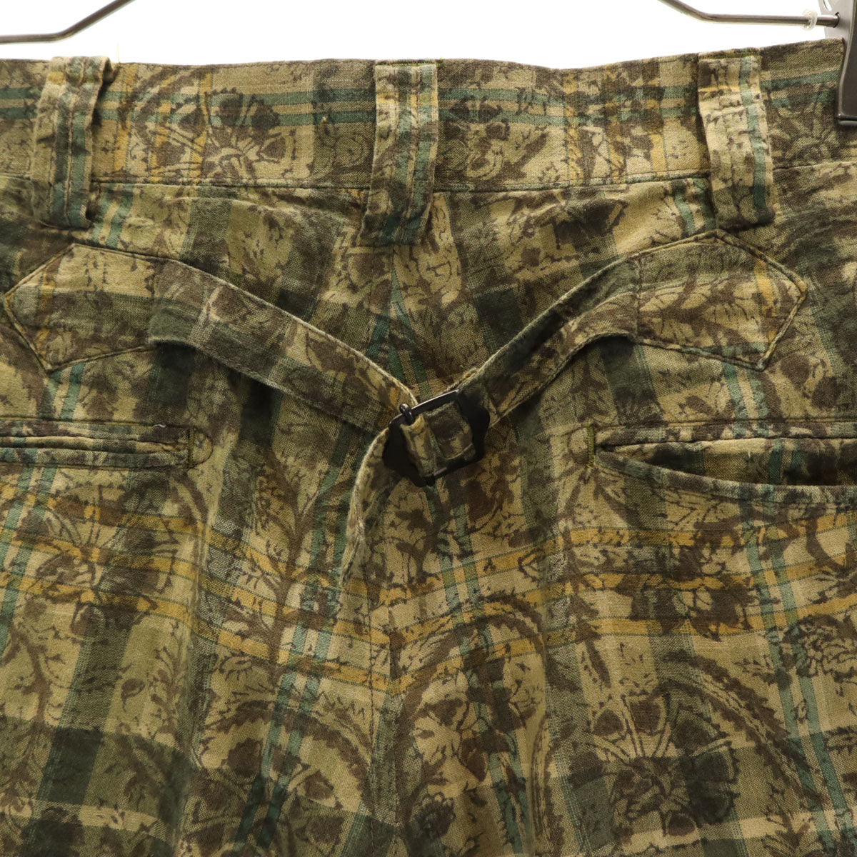 Needles ニードルズ 日本製 チェック 総柄 ストレートパンツ S ベージュ シンチバック メンズ