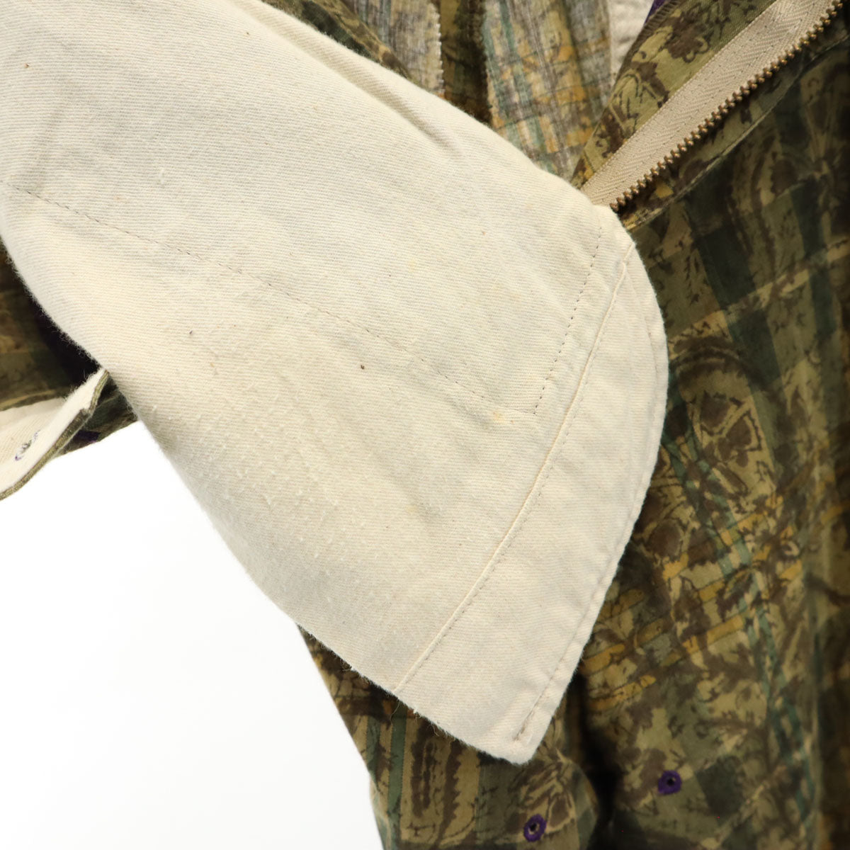 Needles ニードルズ 日本製 チェック 総柄 ストレートパンツ S ベージュ シンチバック メンズ