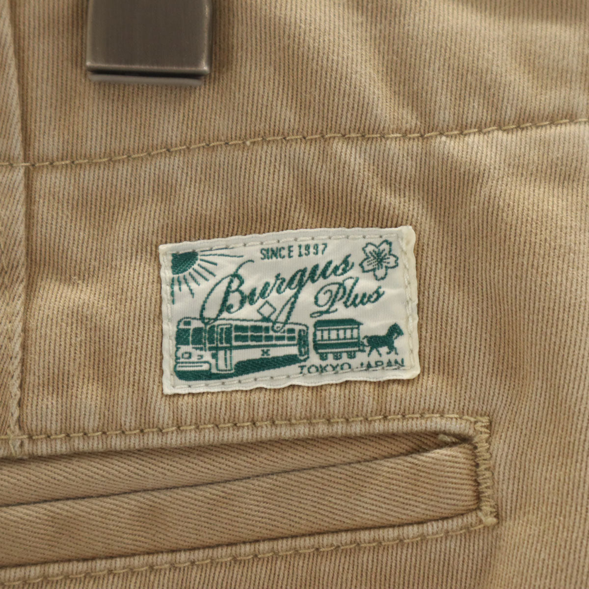 BURGUS PLUS バーガスプラス 日本製 チノパンツ W34 べージュ ボタンフライ メンズ