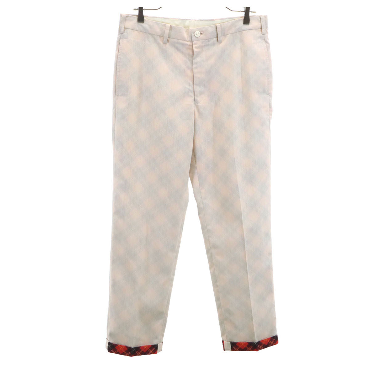 ISSEY MIYAKE MEN イッセイミヤケメン 日本製 リバースプリント チェック柄 スラックスパンツ 2 アイボリー系 メンズ