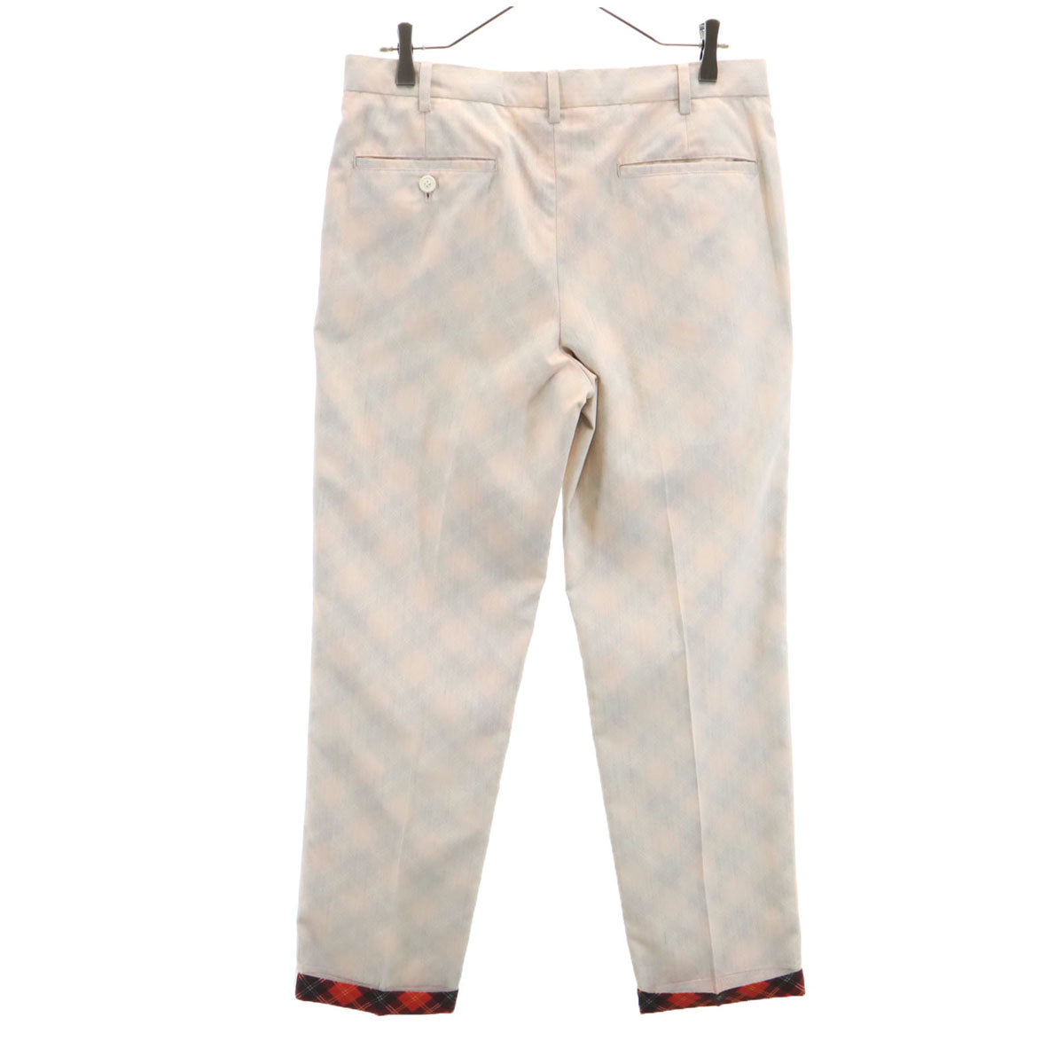 ISSEY MIYAKE MEN イッセイミヤケメン 日本製 リバースプリント チェック柄 スラックスパンツ 2 アイボリー系 メンズ