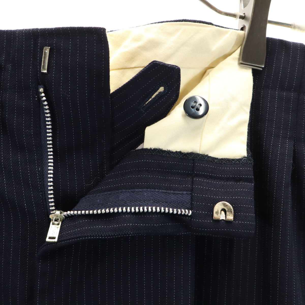 70s ヴィンテージ ピンストライプ柄 スラックスパンツ ネイビー TALONジップ メンズ