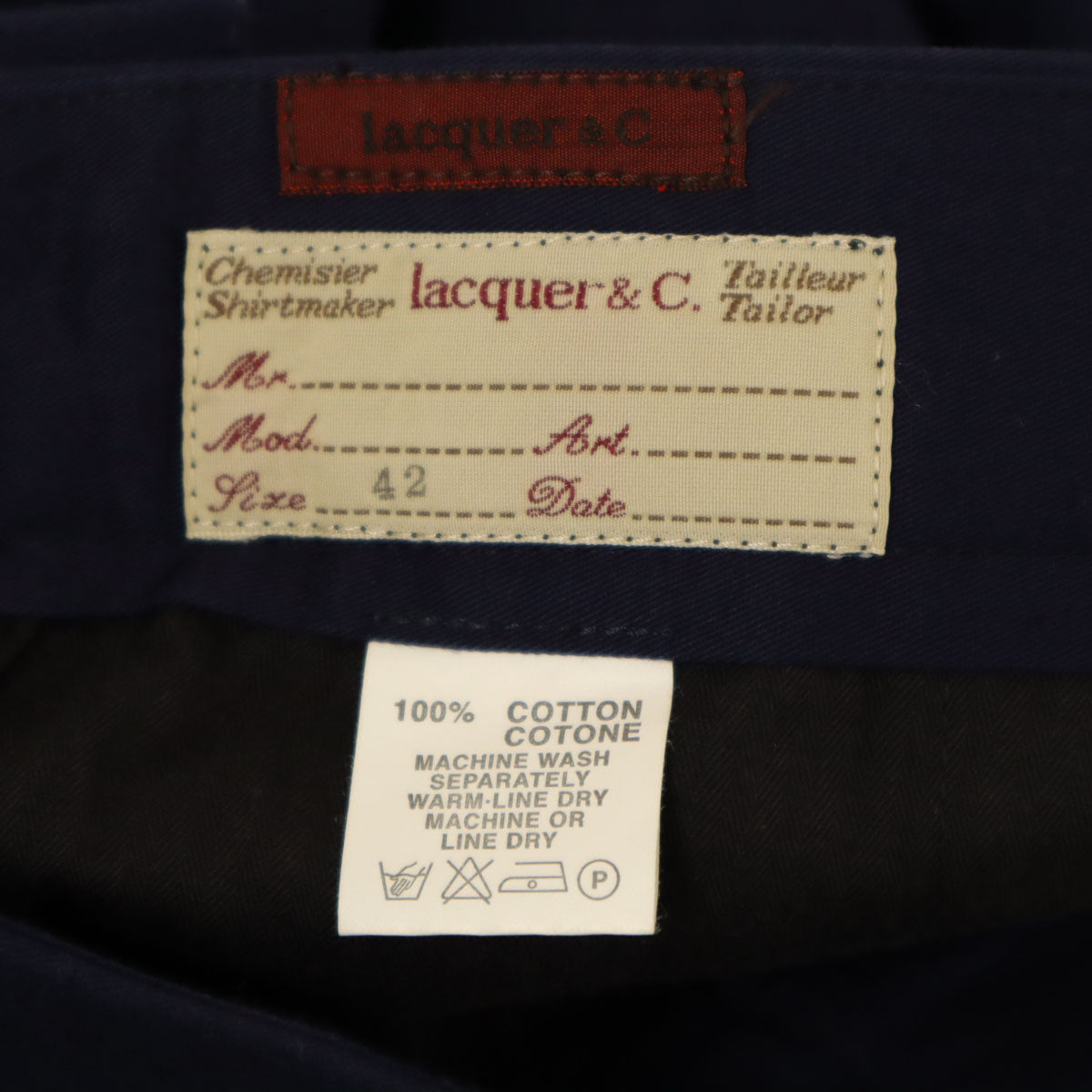 lacquer&c ラクアアンドシー 日本製 スラックスパンツ 42 ネイビー レディース