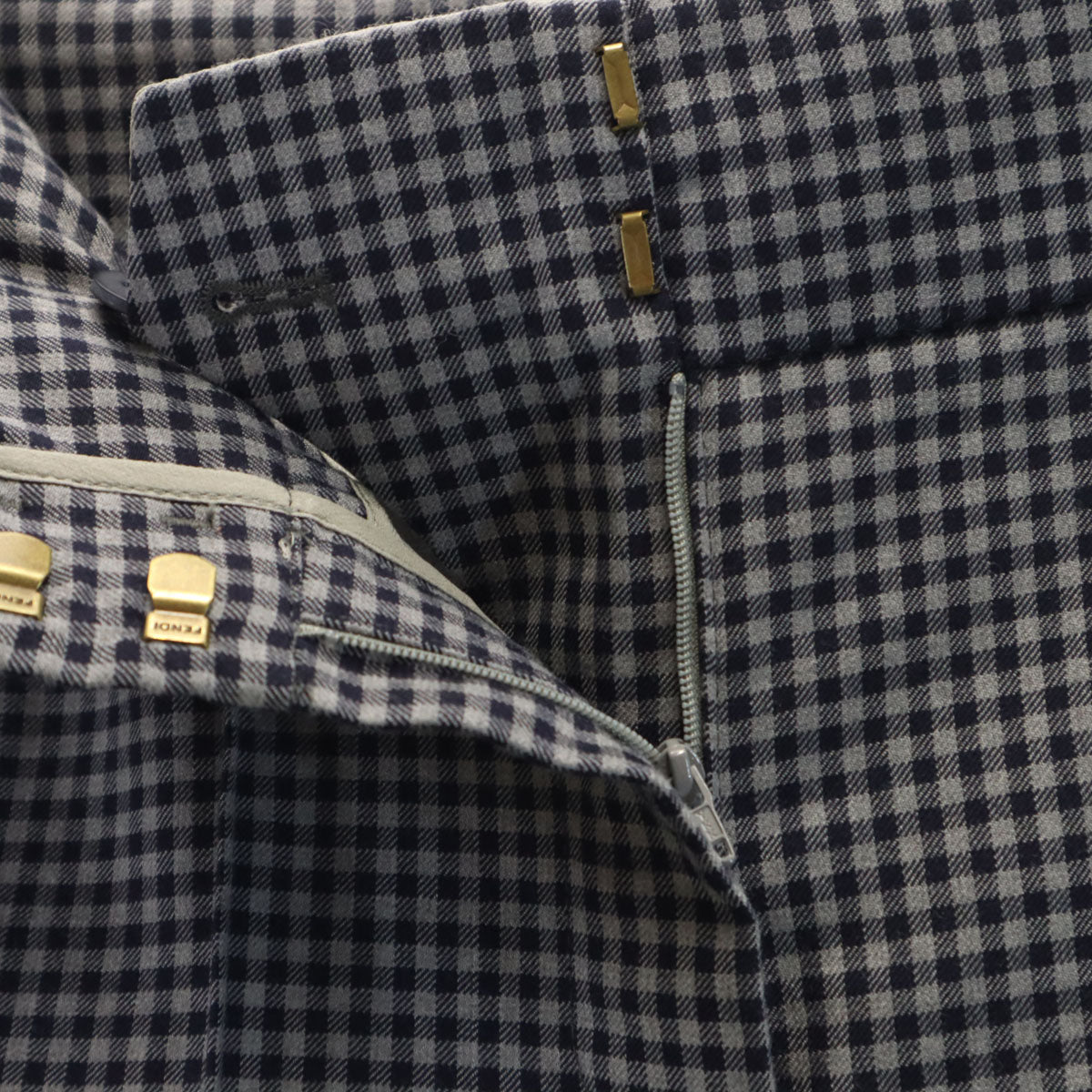 FENDI フェンディ イタリア製 ギンガムチェック パンタロン パンツ 40 ネイビー レディース