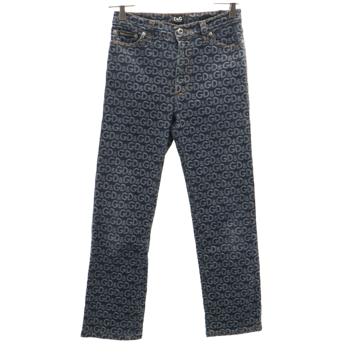 D&G ディーアンドジー イタリア製 総柄 デニムパンツ W27 ネイビー ジーンズ ストレッチ レディース