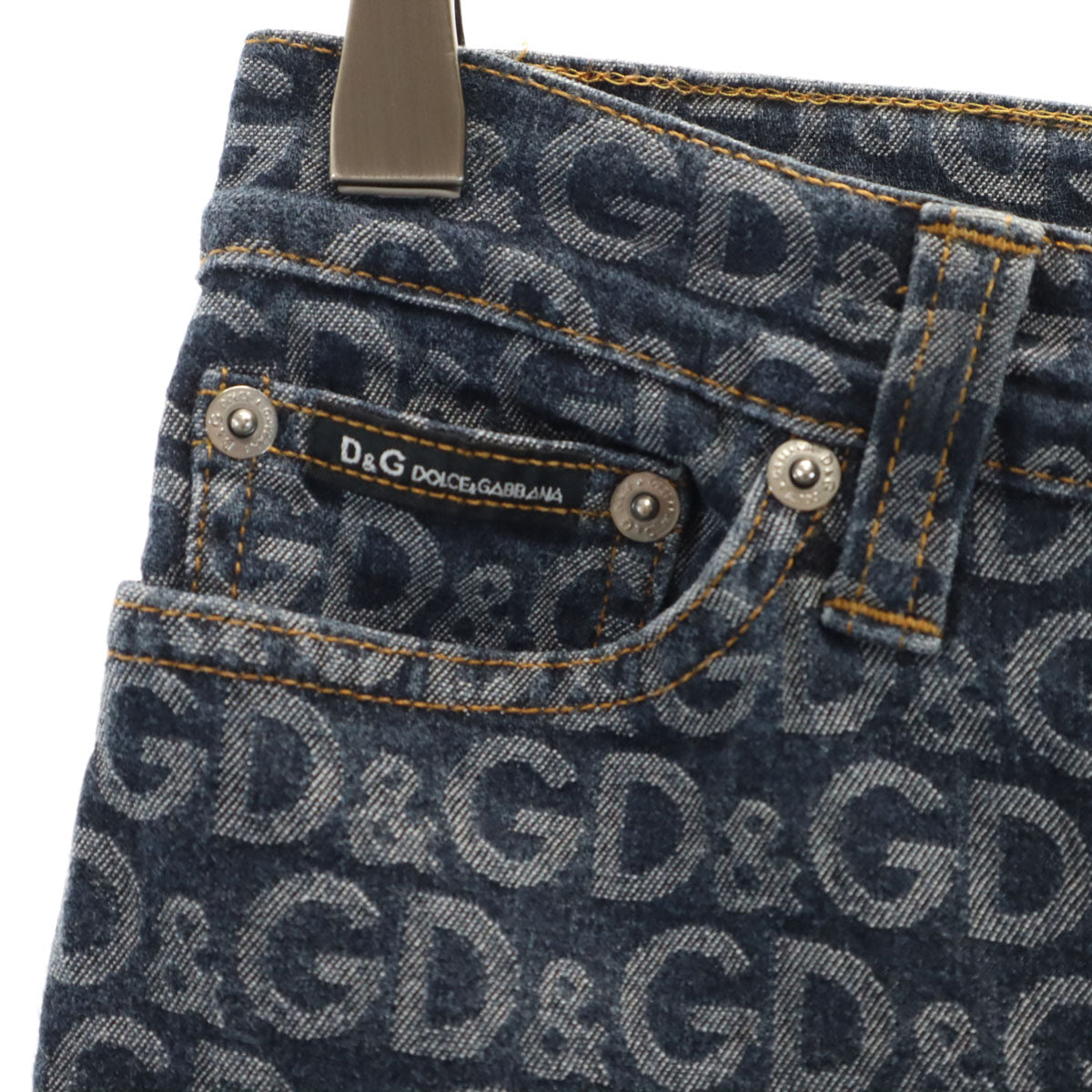 D&G ディーアンドジー イタリア製 総柄 デニムパンツ W27 ネイビー ジーンズ ストレッチ レディース