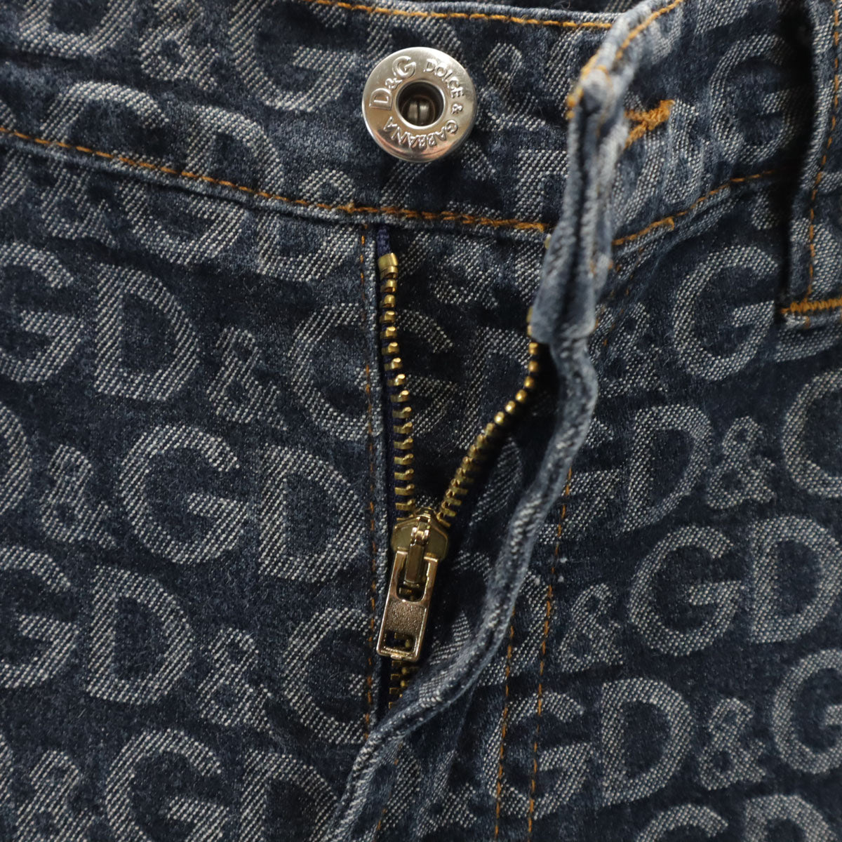 D&G ディーアンドジー イタリア製 総柄 デニムパンツ W27 ネイビー ジーンズ ストレッチ レディース