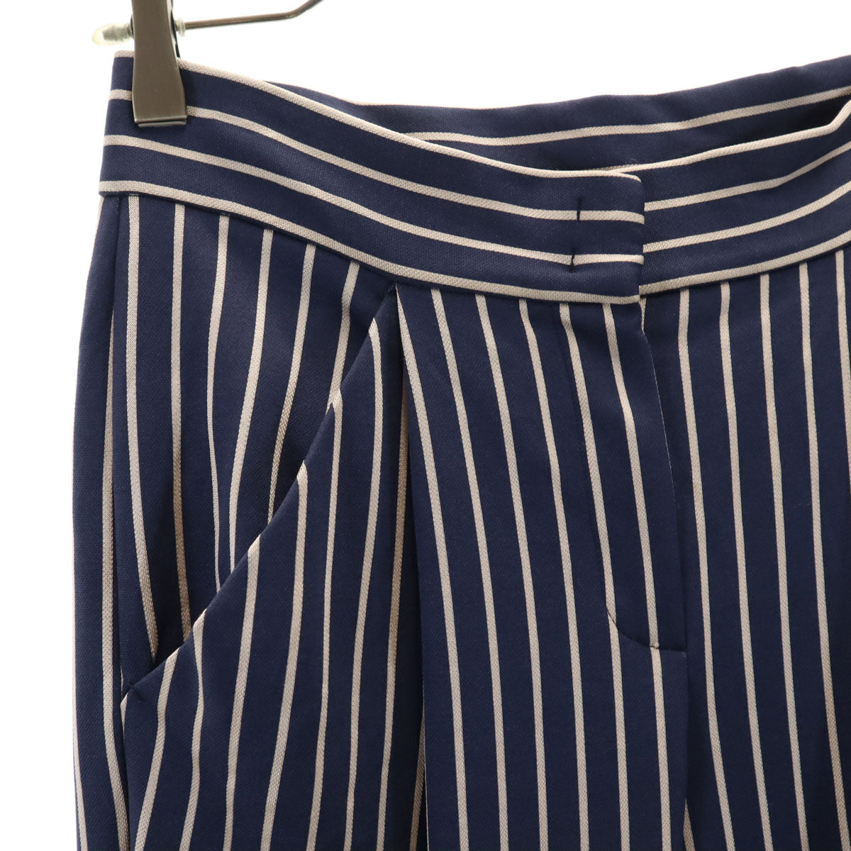 MAX&CO マックスアンドコー ストライプ柄 テーパードパンツ XS ネイビー系 BOUTIQUE ストレッチ レディース